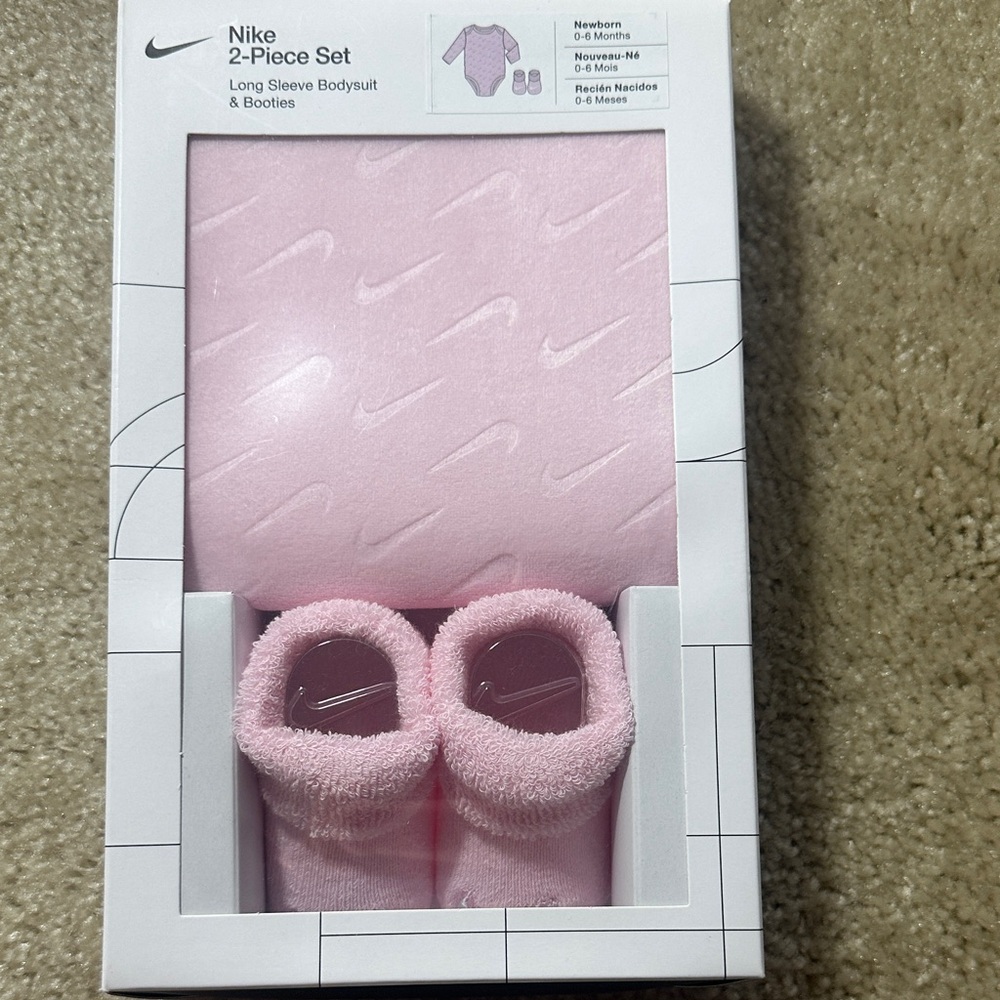 Nike Pink Baby Bodysuit and Booties Set